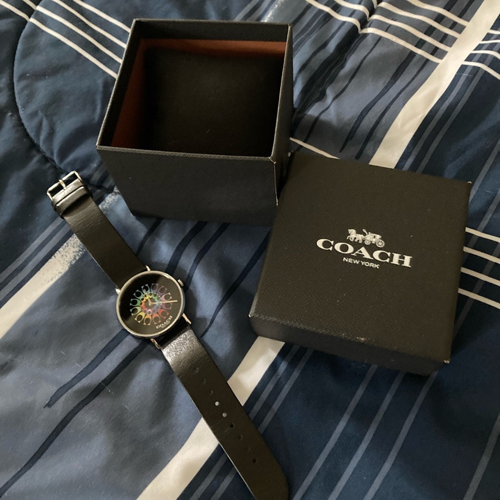 Coach Black Leather Strap Watch Accessories